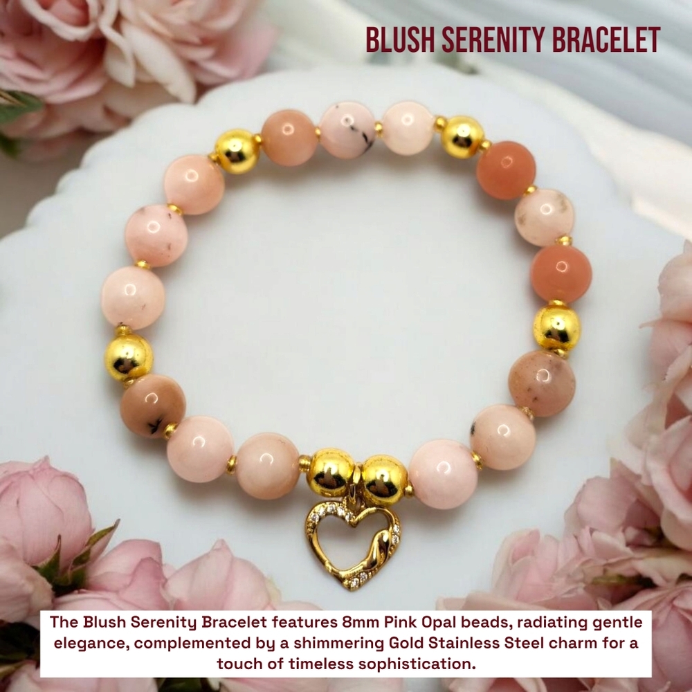 8 mm Pink Opal Heart charm bracelet